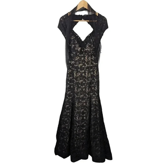 Royal Queen Collection Black Lace Overlay Trumpet Ball Gown 8 - Picture 5 of 9